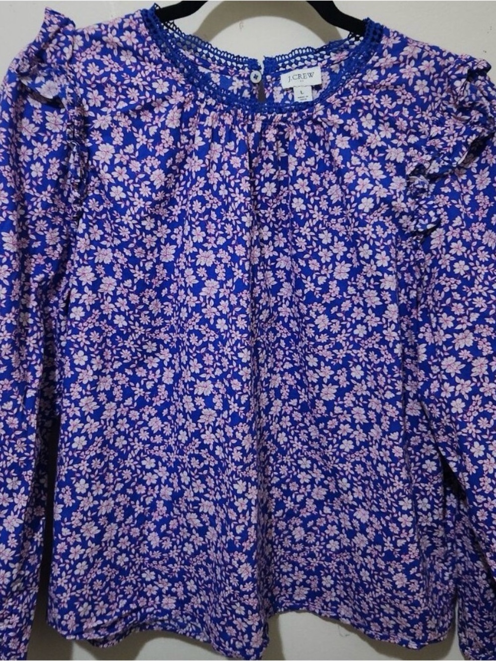 J. Crew Factory Blue Floral “Heritage Print”Long-Sleeve Blouse - Size L